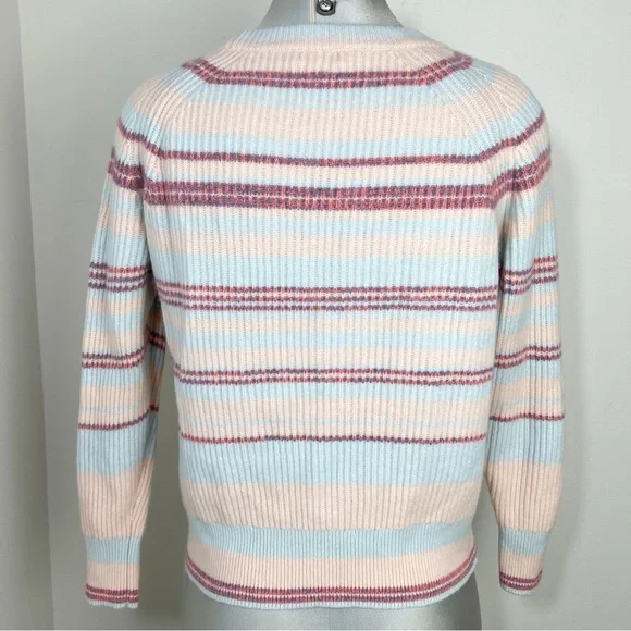 J. Crew Cashmere Ribbed Crewneck Sweater Size Small Stripped Soft Colors - Picture 4 of 8